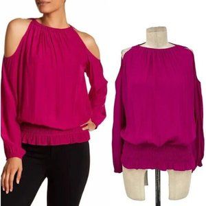 Ramy Brook Cold Shoulder Top Women's XS Extra Small Berry Lauren Sleeves New